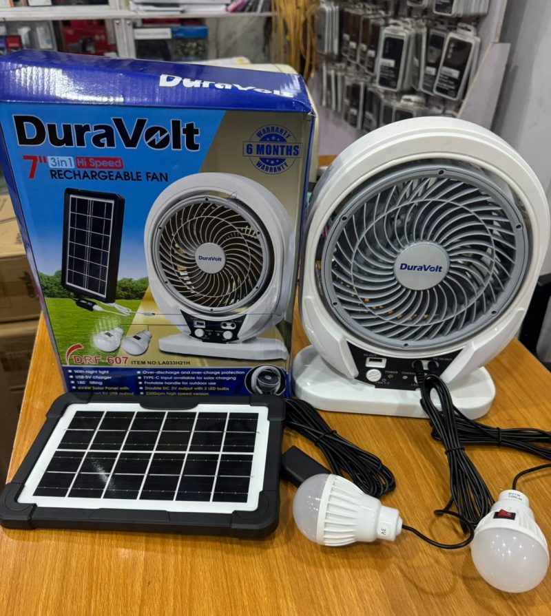 DURAVOLT 7" Rechargeable Solar Fan